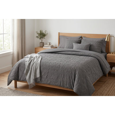 Matisse 5-Piece Clipped Jacquard Comforter Set, Double/Queen, Charcoal Grey Textured Bedding with Shams & Cushions