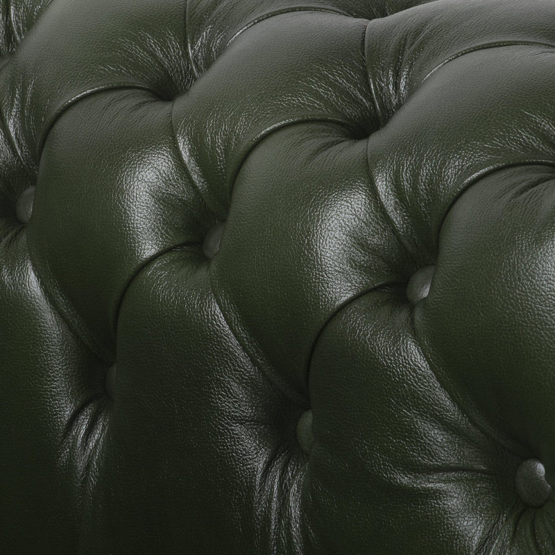 Tatelynn 3 Seater Genuine Leather Sofa, 80cm H x 200cm W x 90cm D, Green
