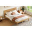 Base de lit plateforme de style Mid-Century moderne, lit en bois à base basse avec tête de lit subtilement inclinée, rails latéraux élargis pour un support de lattes robuste, aucun sommier requis, assemblage facile, naturel-133673672-133673673