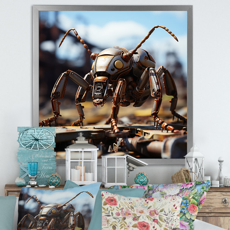 " Industrial Antics Ant ", 16" H x 16" W x 1" D, Silver Single Picture Frame