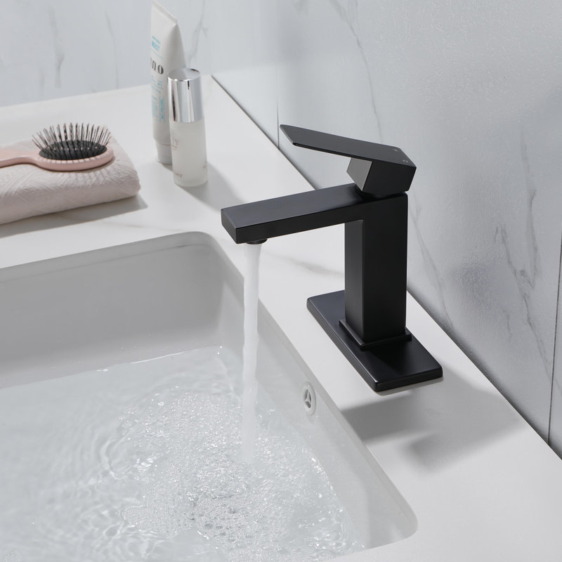 Robinet pour salle de bain à poignée simple avec drain escamotable (avec trop-plein), noir mat, Noir mat