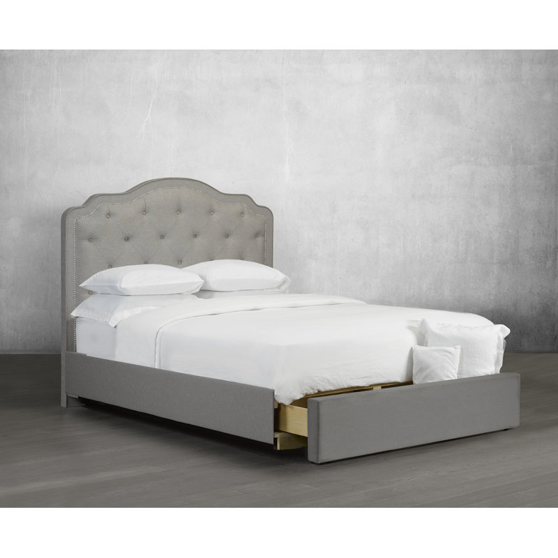 Lit plateforme tapissier Stoltzfus, Double, Lin - Gris