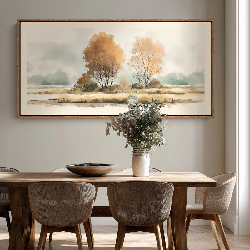 «Autumn Meadow Trees Scene», art mural, Naturel, H 30 po x l 60 po