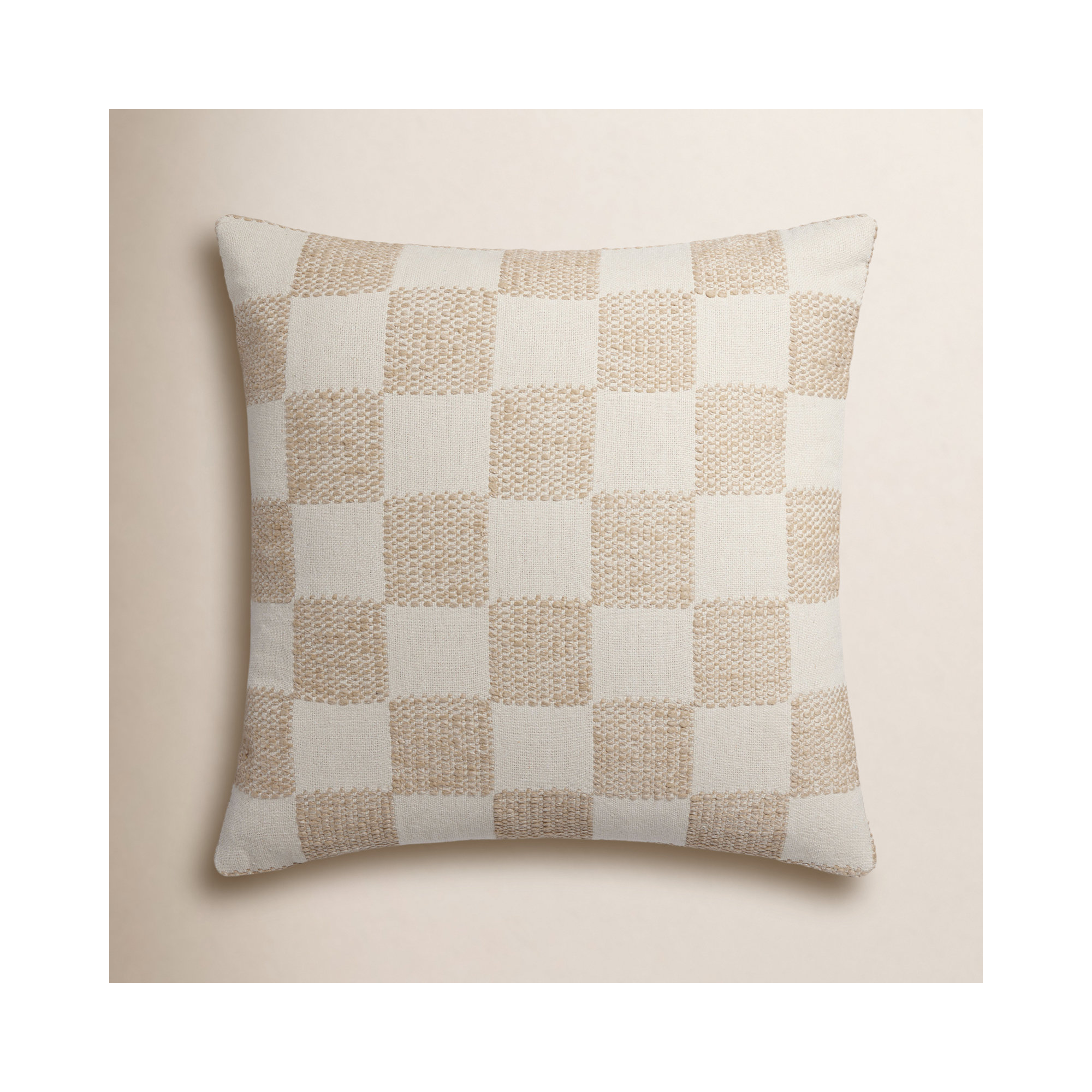 Checkered Cotton Throw Pillow, Down, Beige