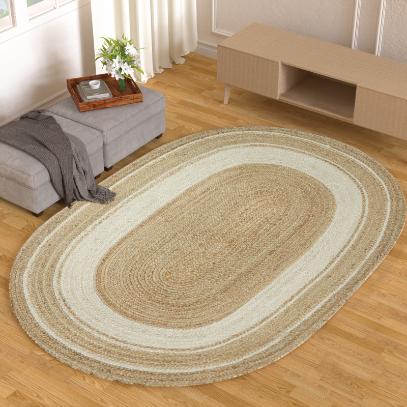 Tapis en jute tressé à la main Kayleigh, brun / crème, Ovale 4 pi x 6 pi