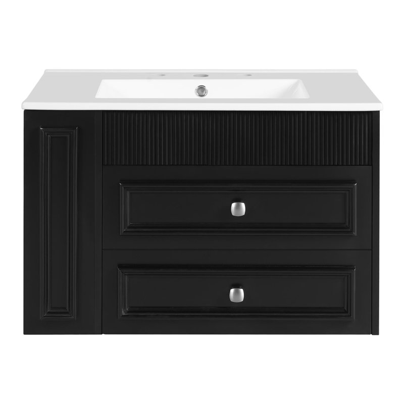 30'' Wall Mounted Bathroom Vanity, Black, Silver