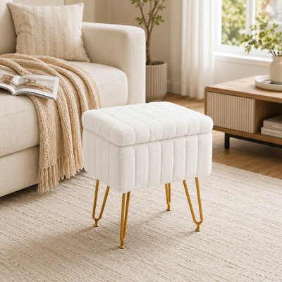 Tabouret de coiffeuse moderne en fausse fourrure, rangement caché