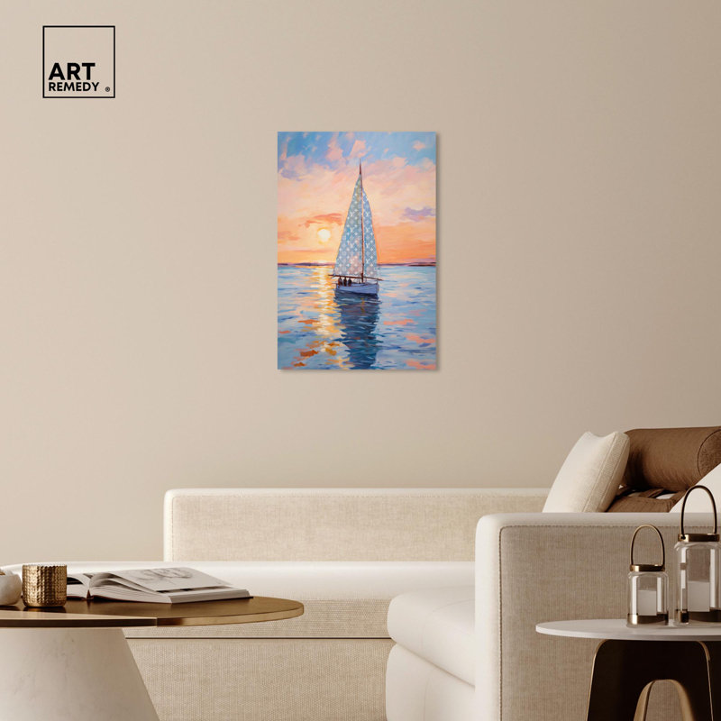 Sails at Sea Coastal Canvas Wall Art in Blue and White