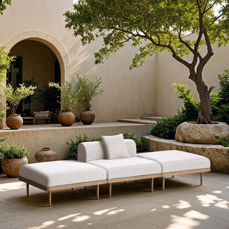 Madeleine 106.5" Resilient Water Resistant Olefin Fabric Upholstered 3Pc. Outdoor Patio Modular Sofa, Cream