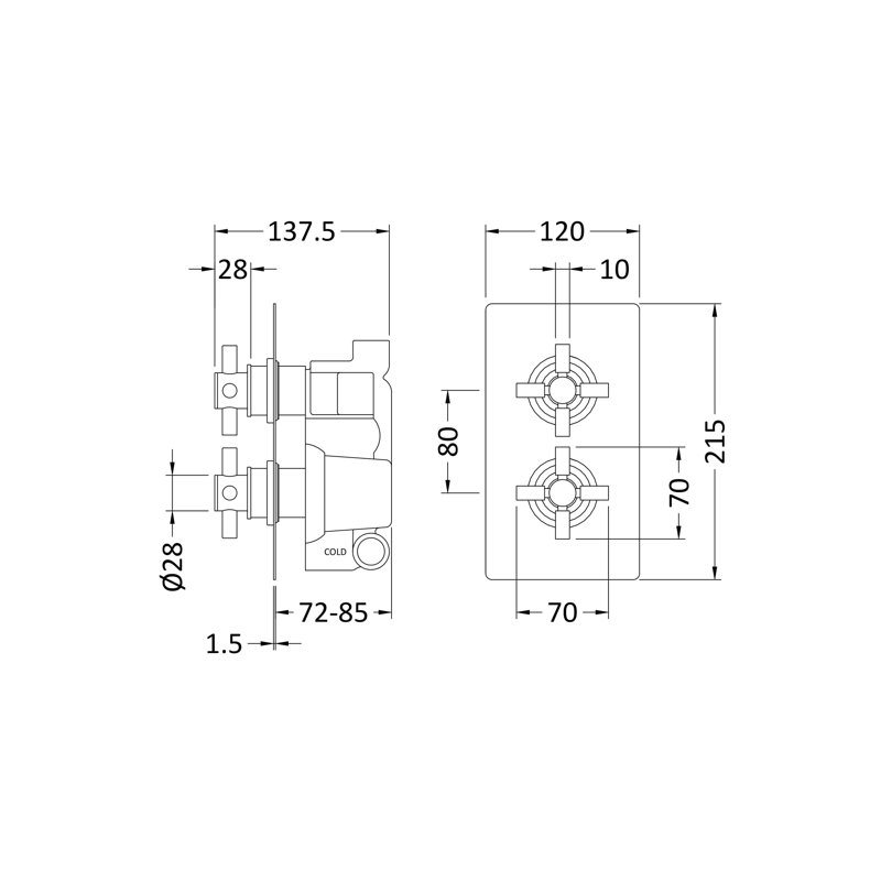 Tec Crosshead Double Concealed Thermostatic Shower Valve, Matte Black