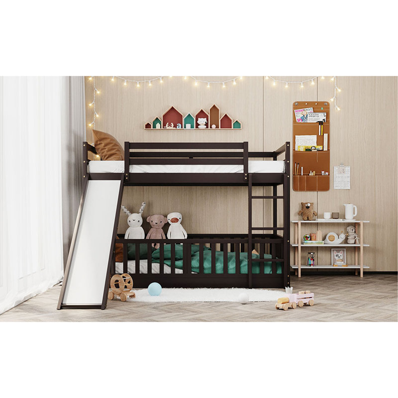 Lit superposé simple au-dessus de simple avec glissoire et échelle, Espresso