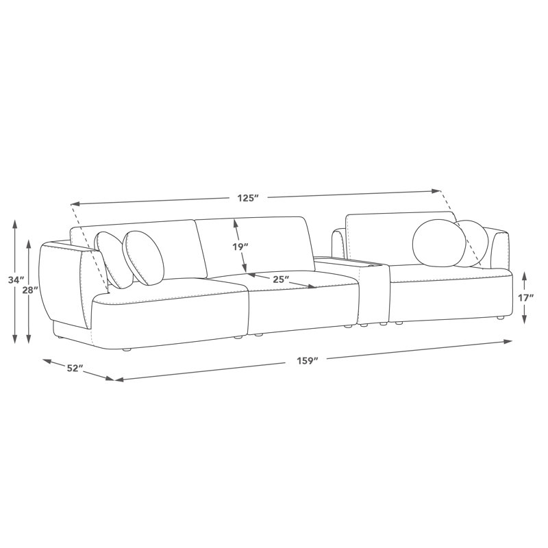 Aneika 159''W 4-Piece Curved Modular Oversized Sectional, Gray