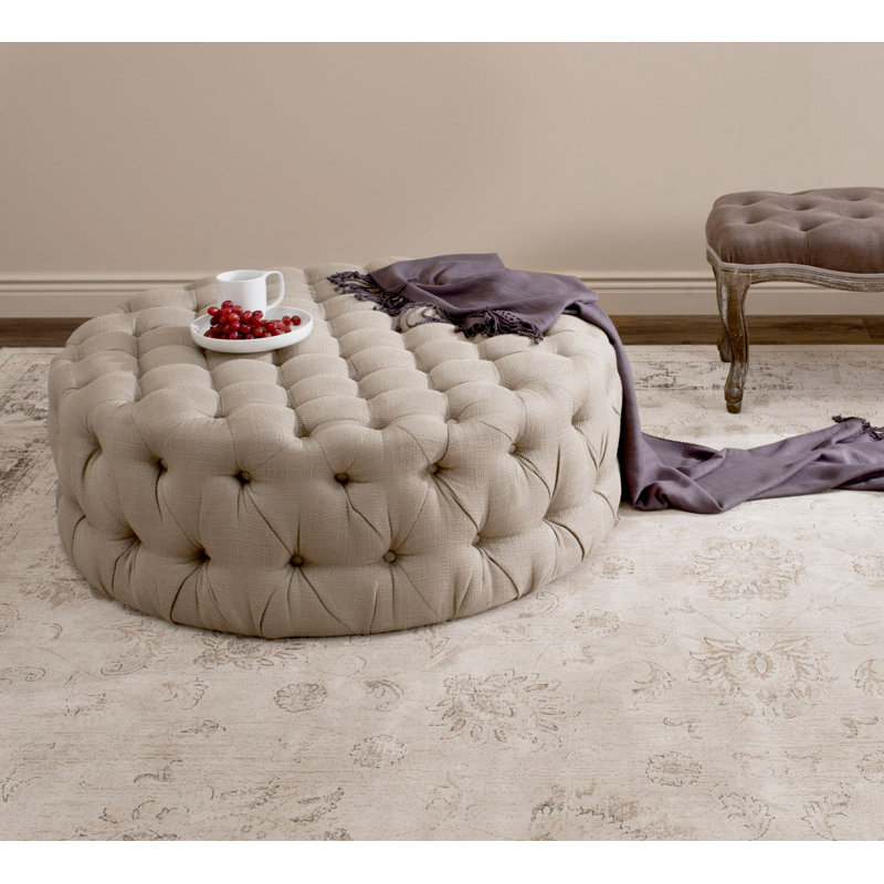 Repose-pieds cocktail capitonné, 100% polyester brun clair
