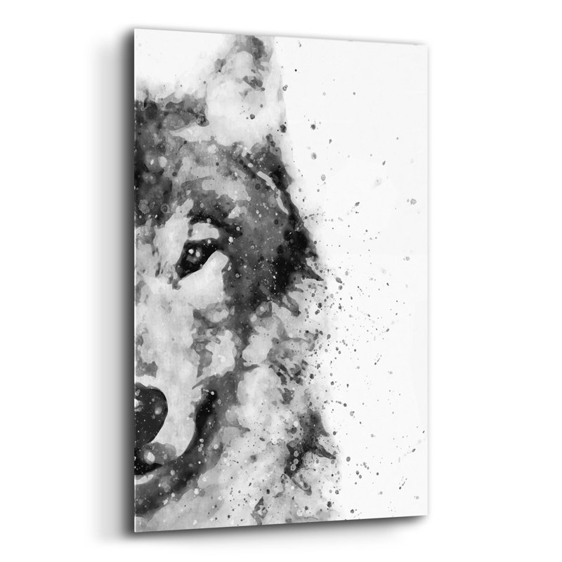 Art mural en verre épique «Wolf At Attention» par Brandon Wong, H 16 po x l 12 po x P 0,13 po