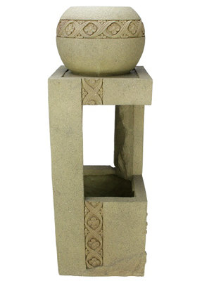 Fontaine d'extérieur en forme de bol à motif floral beige de 27,75 po