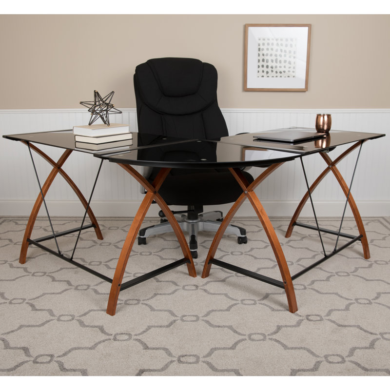 Bureau d'ordinateur de coin en L avec plateau à clavier coulissant Piestewa