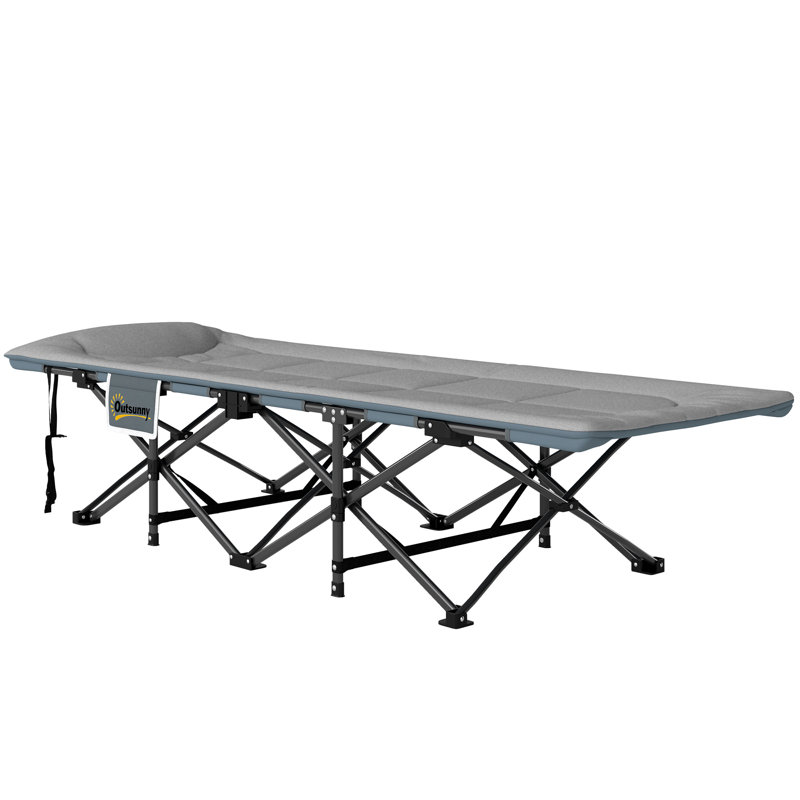 Lit de camping avec coussin, lit pliant portatif, gris
