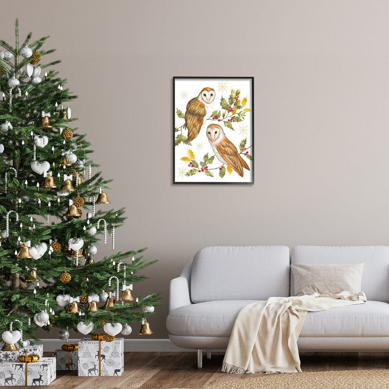 Peacely Barn Owl, H 30 po x l 24 po x P 1,5 po, Giclée encadrée noir minuit