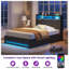 Base de lit rembourrée avec rangement à DEL avec lumières DEL et station de charge, lit plateforme, aucun sommier nécessaire-371199759-372186477