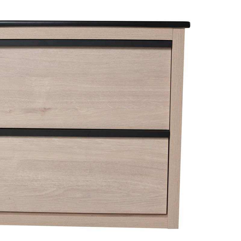 Meuble-lavabo moderne avec lavabo en céramique noire, 2 tiroirs à fermeture en douceur résilient avec lavabo, options de tiroirs robustes