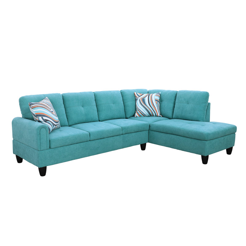 Sinne Upholstered L-Shaped Sectional Right Hand Facing, Blue Linen Blend