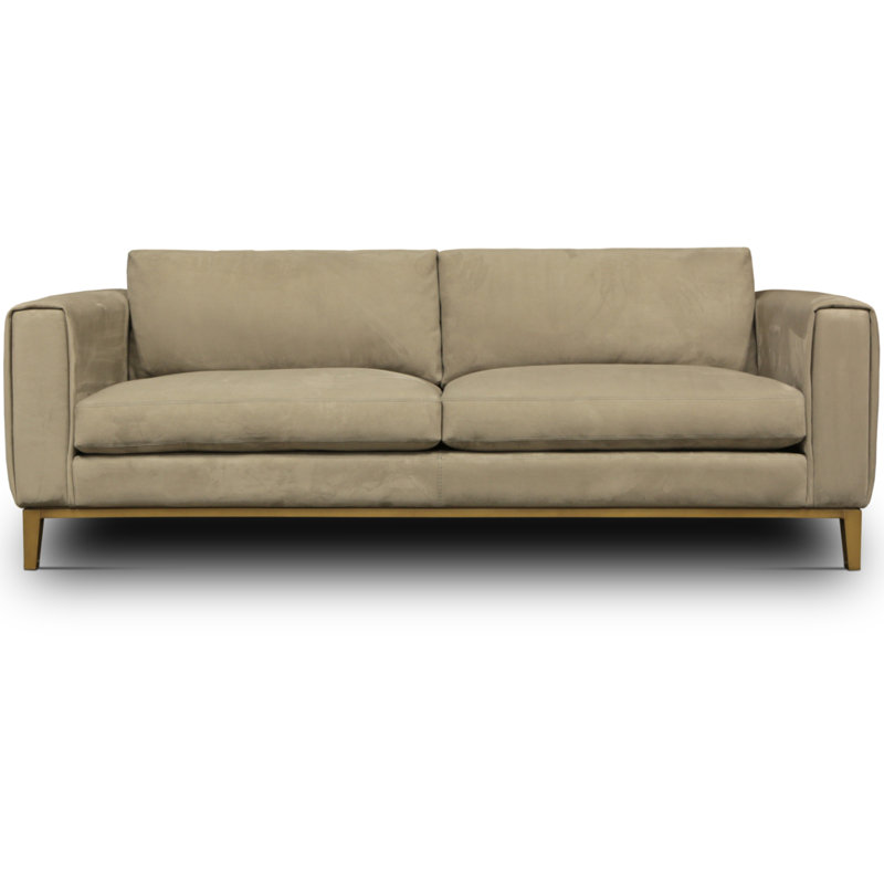 Tobi Leather Sofa, Taupe Grey (Soft Touch), Satin Brass