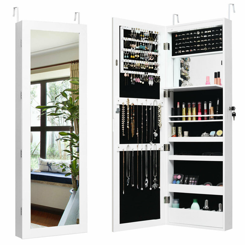Armoire à bijoux murale avec miroir Amrutha, Blanc