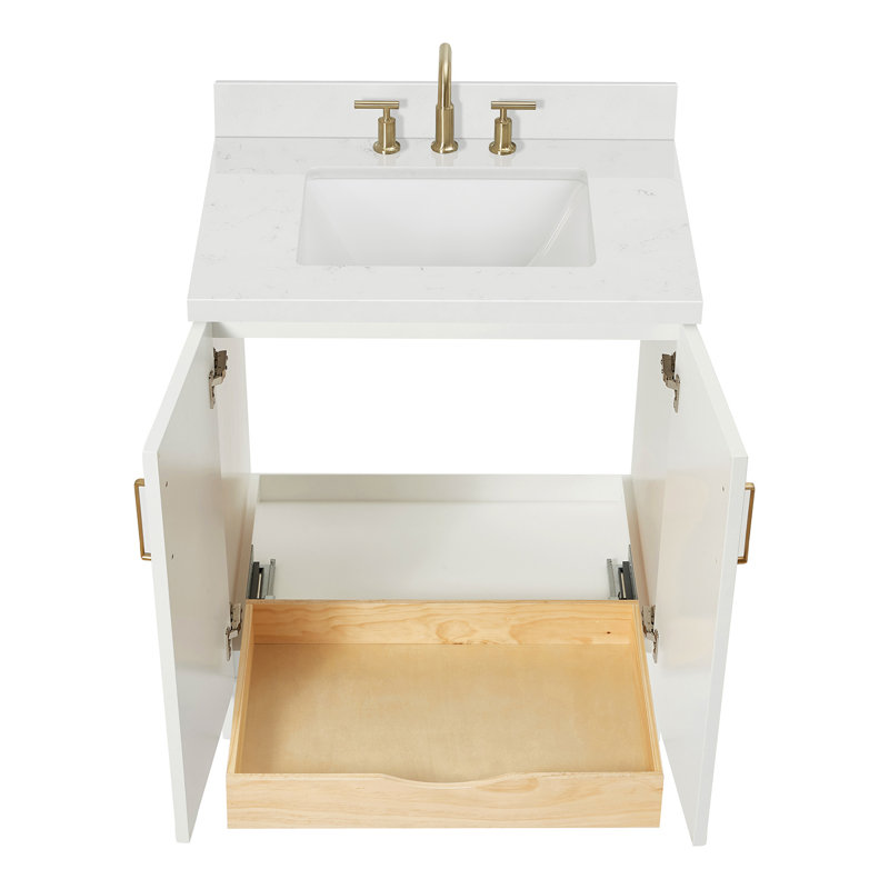 31 IN.  Single Bathroom Vanity, White, Carrara Quartz, Rectangle