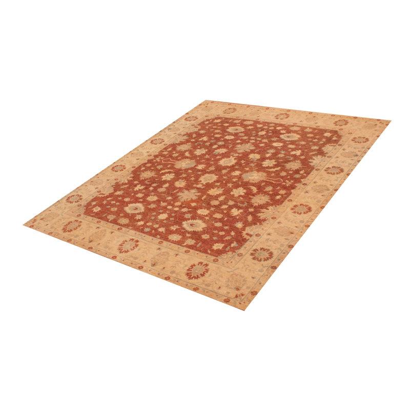 Tapis rouge noué à la main unique 8 pi 0 po x 9 pi 10 po Chobi