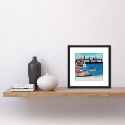 Fishing Village Summer Harbour Folk Art - Single Picture Frame Print