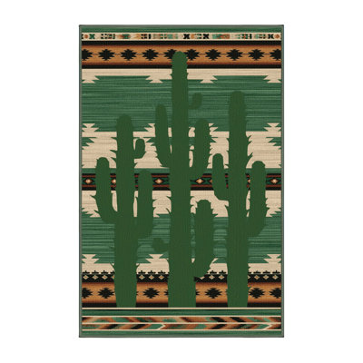 Washable Saguaro Cactus Southwestern Area Rug