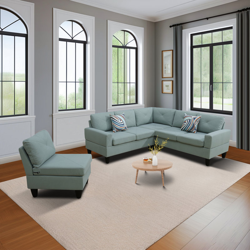Antania 4 - Piece Upholstered Sectional, Sky Blue Microfiber / Microsuade