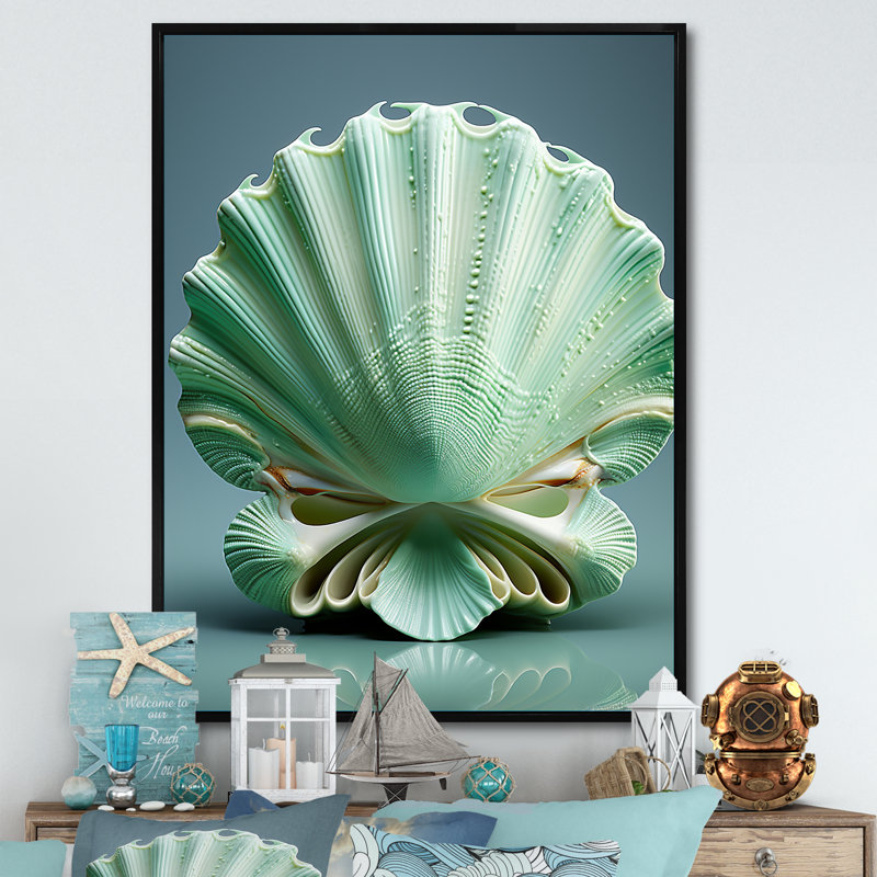 «Green Clam Ocean Treasures II», reproduction sur toile, H 44 po x l 34 po, Encadrement doré