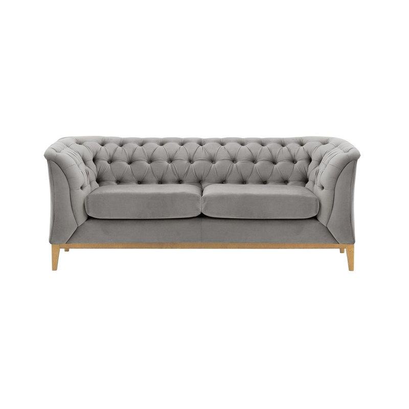 Chesterfield Modern 2 Seater Sofa Wood, Light Grey