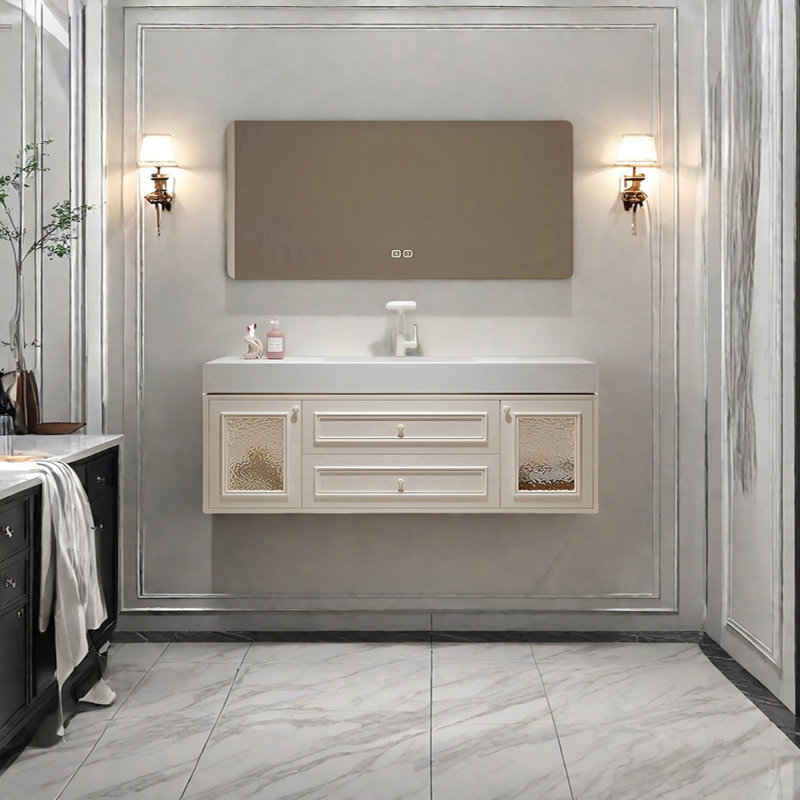 French cream style smart bathroom cabinet, Cream, 19.68" H x 59.05" W x 21.65" D