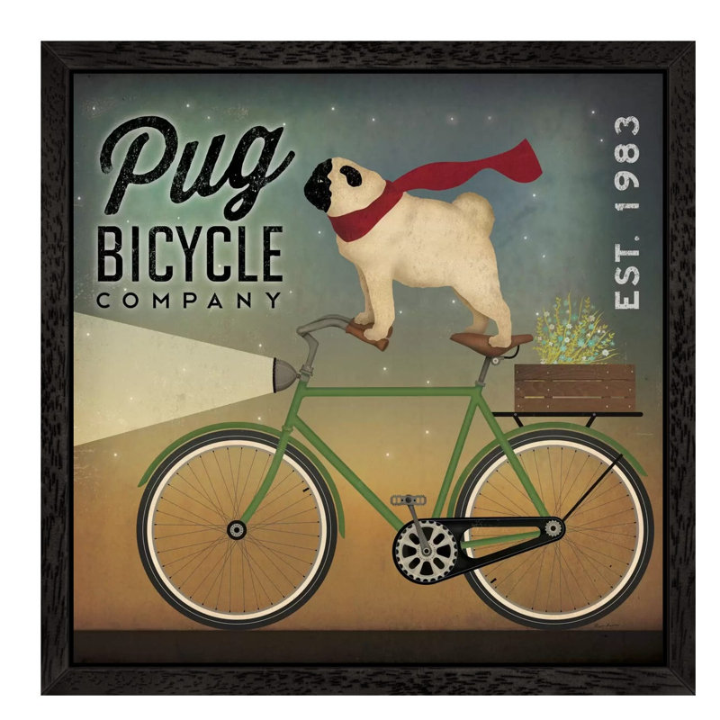 Pug Bicycle Co. by Ryan Fowler - Single Picture Frame Print on Canvas, 45.72 cm H x 45.72 cm W, Black Floater Framed