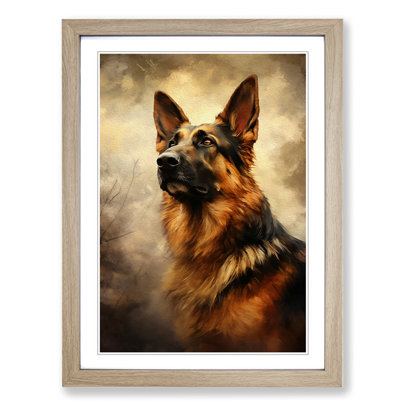 German Shepherd Romanticism No.2 - Framed Print, Oak, 64cm H x 46cm W x 2cm D