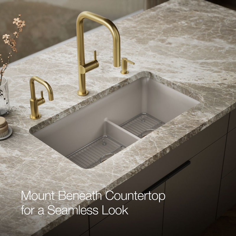 Cairn Smart Divide 33-1/2" Undermount Kitchen Sink, Light Brown