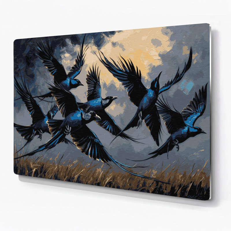 «Birds Common Grackle», art mural en métal gris, H 11 po x l 14 po