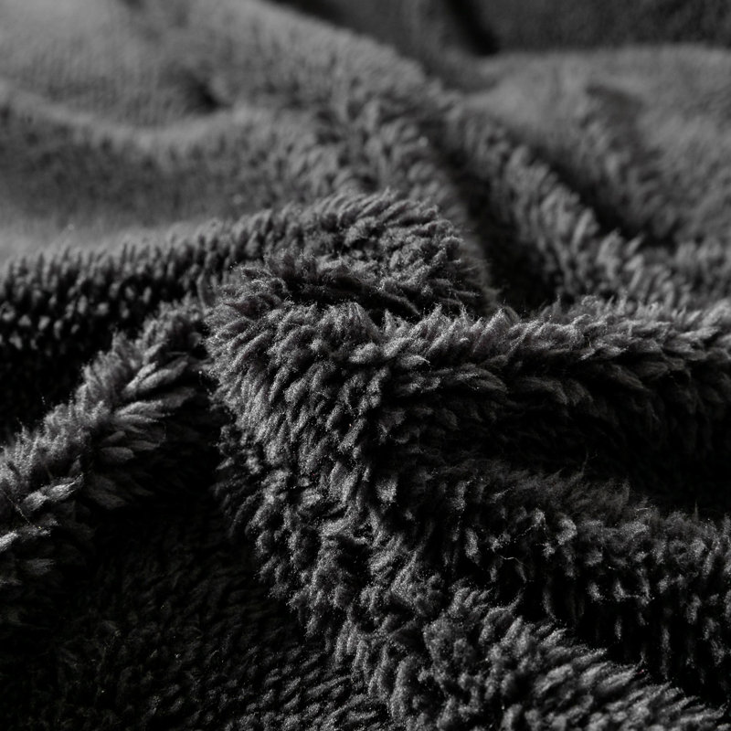 Teddy Fleece Duvet Cover set, Single - 1 Standard Pillowcase, Black