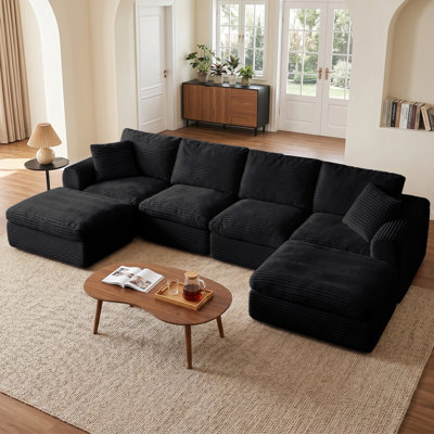 Boneless 140" Cloud Couch for Living Room, Modular Sectional Sofa with Plush U Shaped Big Comfy Upholstered Couches with Deep Seat, Compression, No Assembly Required