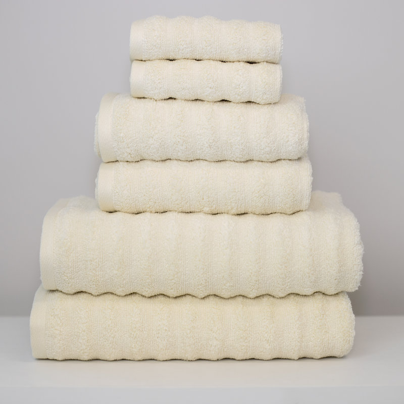 Modern Threads Spa Collection 6-Piece Ultra Soft Quick-Dry 550GSM 100% Combed Cotton Wavy Towel Set, Ivory