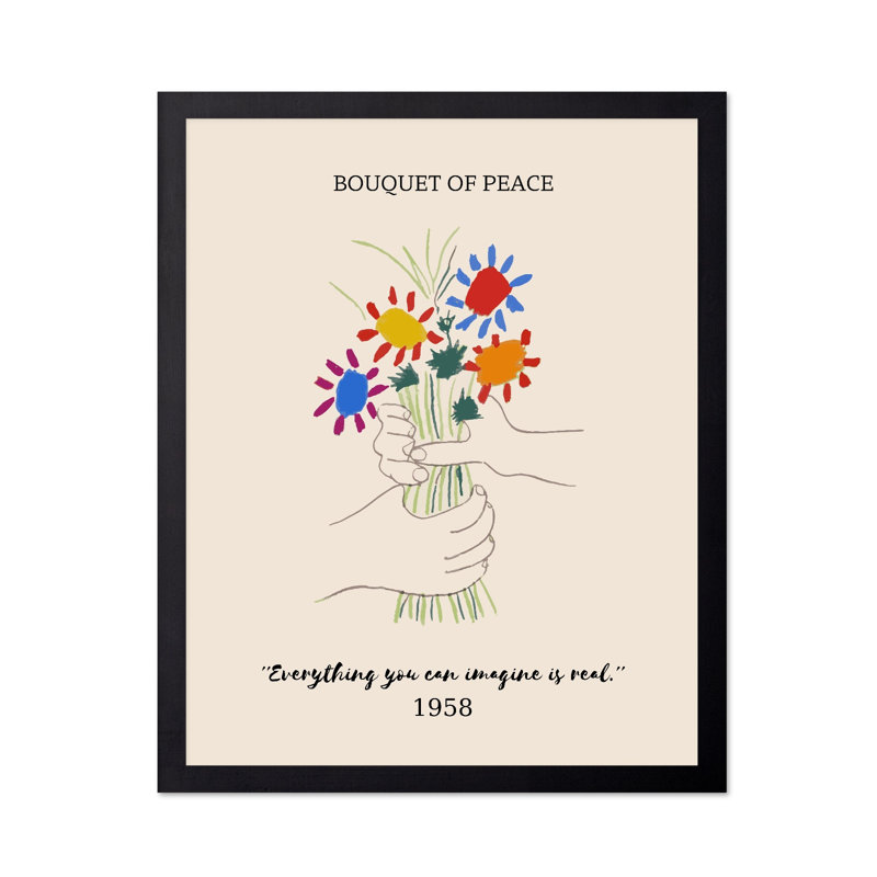 Picasso - Bouquet de paix, H 08 po x l 10 po, Affiche, Cadre noir