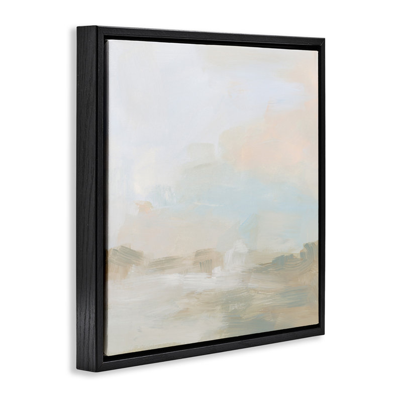 Abstrait paysage neutre moderne, H 18 po x l 18 po, Cadre flottant noir de jais