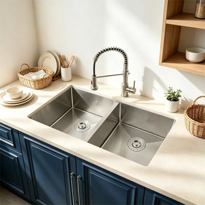 Évier de cuisine à double cuve encastrable en acier inoxydable 33 "X19" Topcraft
