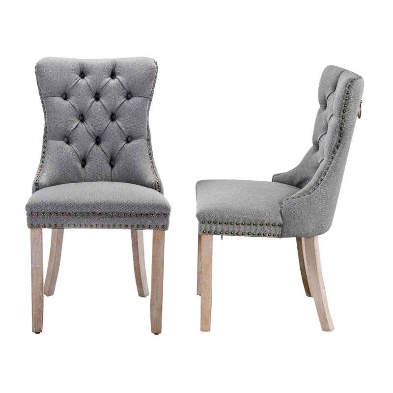 Chaise de salle à manger rembourrée Almeric, Gris, Naturel