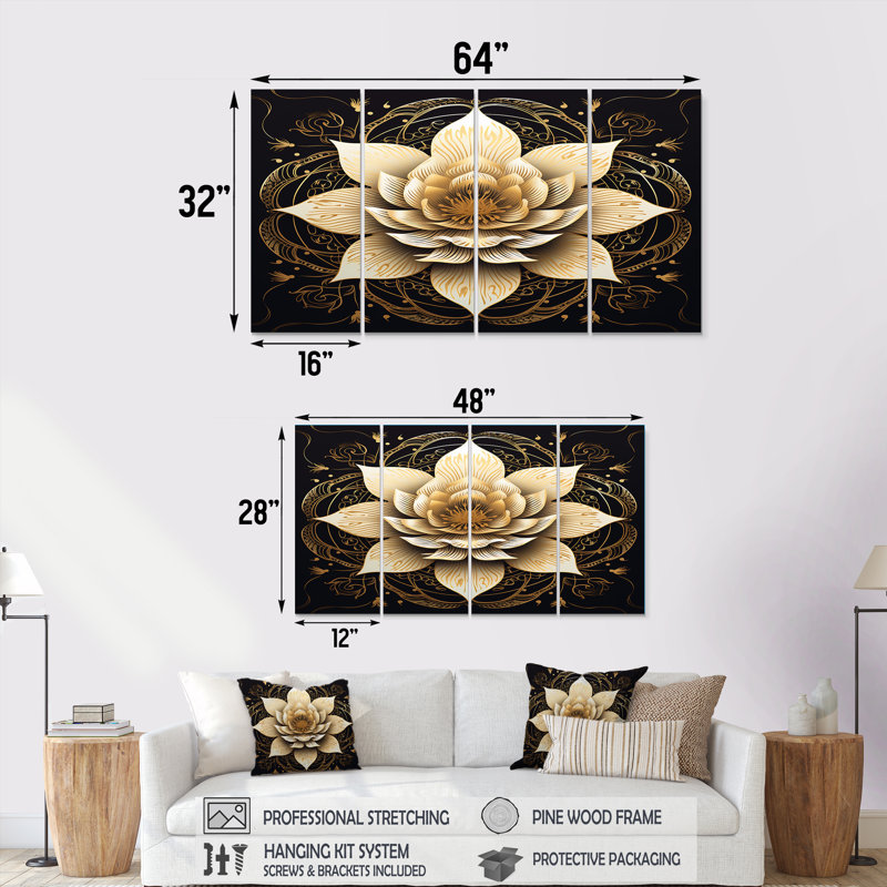 Teagin - lotus 4 pièces d'art mural, H 28 po x l 48 po