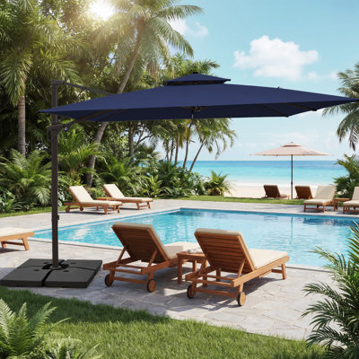 9 Ft. X 9 Ft. Square Steel Cantilever Patio Umbrella With Base in Navy