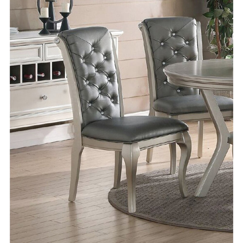 2 chaises de salle à manger traditionnelles, 2 coussins de siège et de dossier en similicuir gris