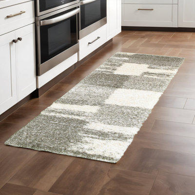 Tapis de couloir à tissage géométrique gris et ivoire 2 pi x 8 pi